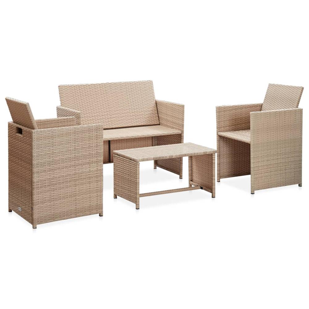vidaXL 4 Piece Garden Lounge Set with Cushions Beige Poly Rattan 5996