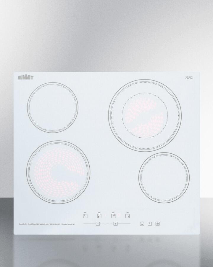Summit CR4B23T6W 24 Electric Cooktop with 4 Elements  Schott Glass Surface  9 Power Levels  Timer and Child Lock  in White
