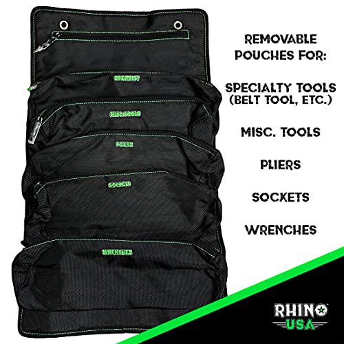 rhino usa tool bag roll - heavy duty canvas organizer pouch for tools - ultimate travel tool storage kit for utv, car, truck,
