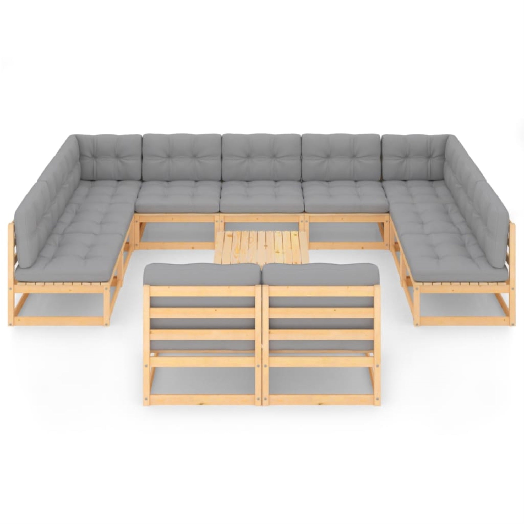 vidaXL 12 Piece Garden Lounge Set with Cushions Solid Pinewood Brown