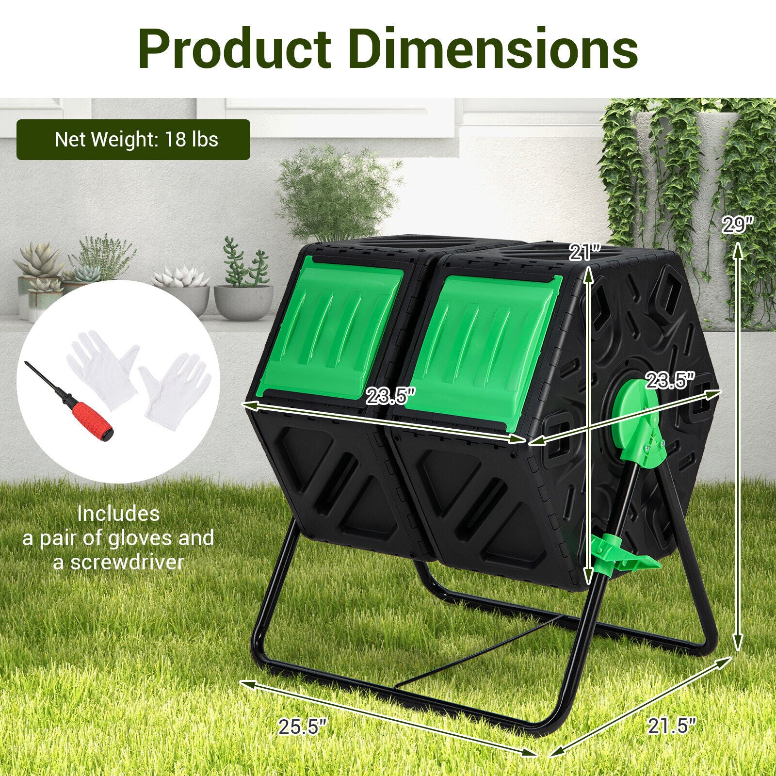 Great Choice Products Dual Chamber Compost Tumbler Garden Compost Bin 34.5 Gallon 360° Rotatable