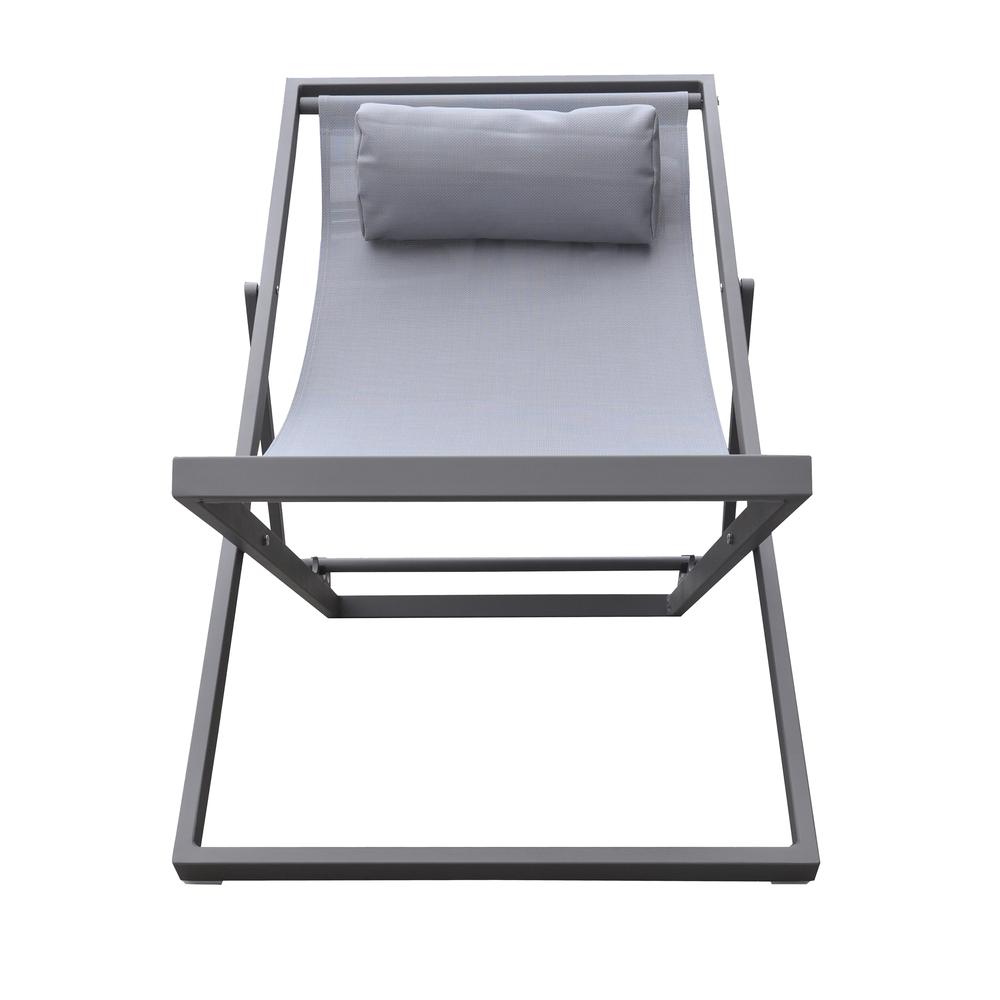 Armen Living Wave Outdoor Patio Aluminum Deck Chair in Grey Powder Coated Finish with Grey Sling Textilene