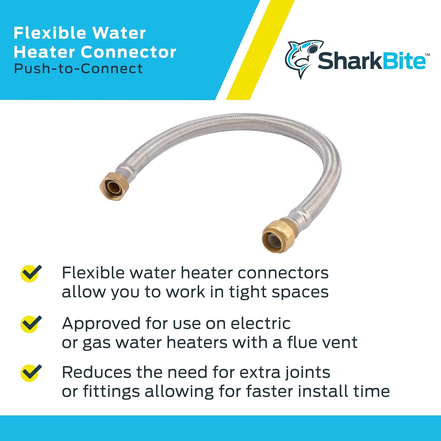 Cash Acme SharkBite 3/4 Inch x 3/4 Inch FIP x 24 Inch Stainless Steel Braided Flexible Water Heater Connector, Push To Connect Brass Plum