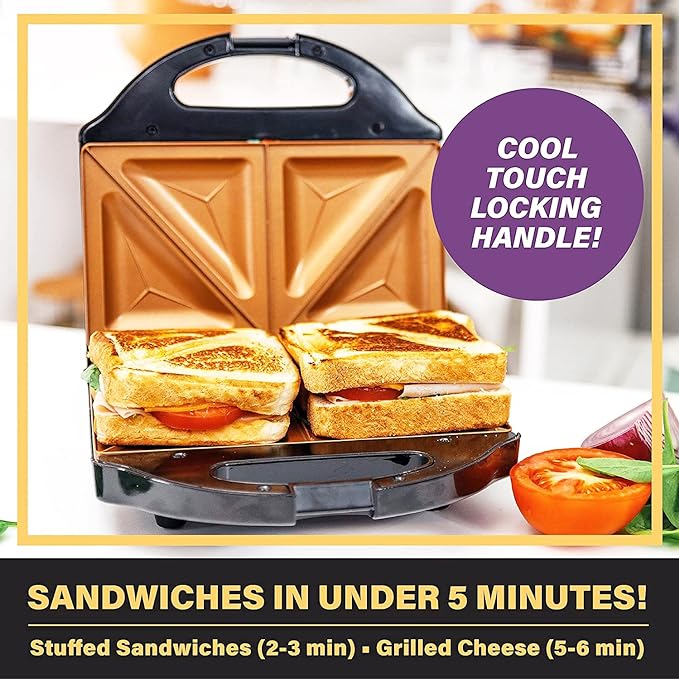 Gotham Steel Sandwich Maker, Toaster Panini Press Breakfast Sandwich Maker with Nonstick Surface