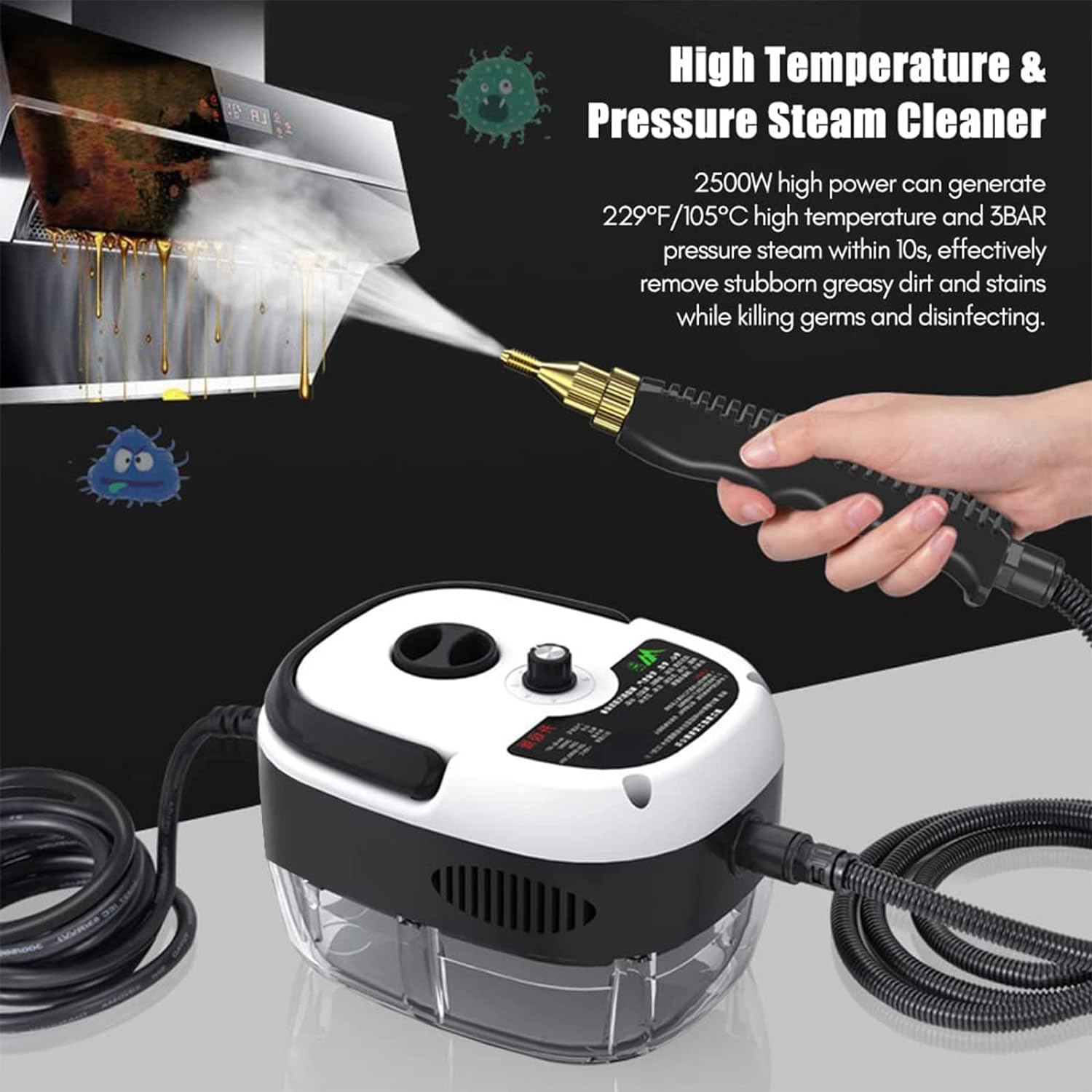 TKM Home Handheld Pressurized Steam Cleaner,2500W Handheld High Temp Portable Cleaning Machine, Cleaning For Couch, Auto, Flo…