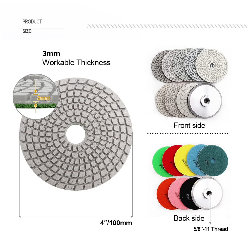 Generic SHDIATOOL 4 - Inch Diamond Polishing Pads Wet Set of 8Pcs Plus An Aluminum Backer for Marble Granite Stone 100mm