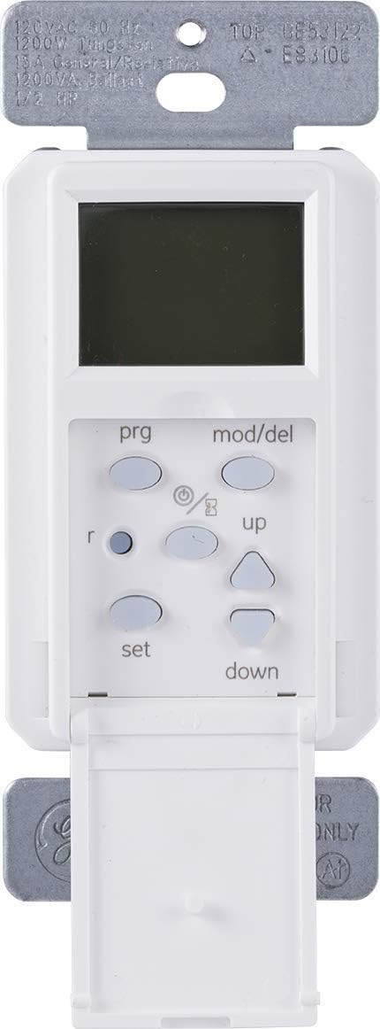 GE home electrical GE SunSmart in-Wall Digital Timer, Daily ON/Off Times, Programmable Settings, Sunset/Sunrise Presets, Vacation Security, White