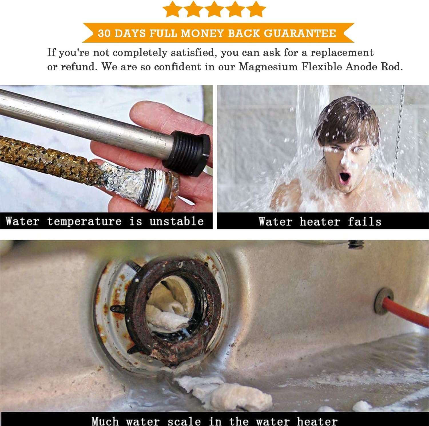Podoy Magnesium Anode Rod, Magnesium Flexible Water Heater Anode Rod  for Hot Water Heaters 3/4 inch NPT Thread, Hex Plug, 44&s;&s; Long