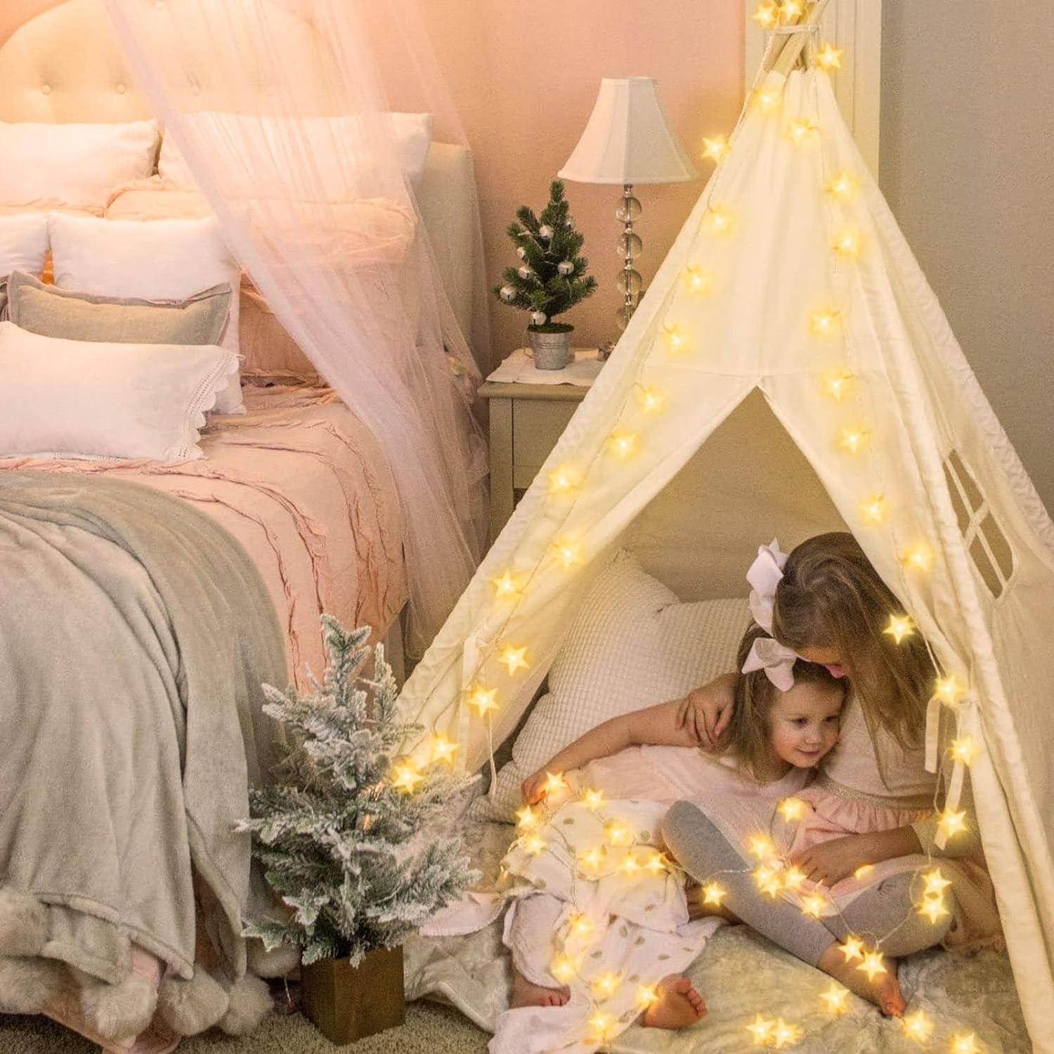 EchoSari Battery Powered Star Fairy String Lights, 13.2ft 40 LED Five-pointed Star String Lights with Timer for Chrismas, Bedroom, Party