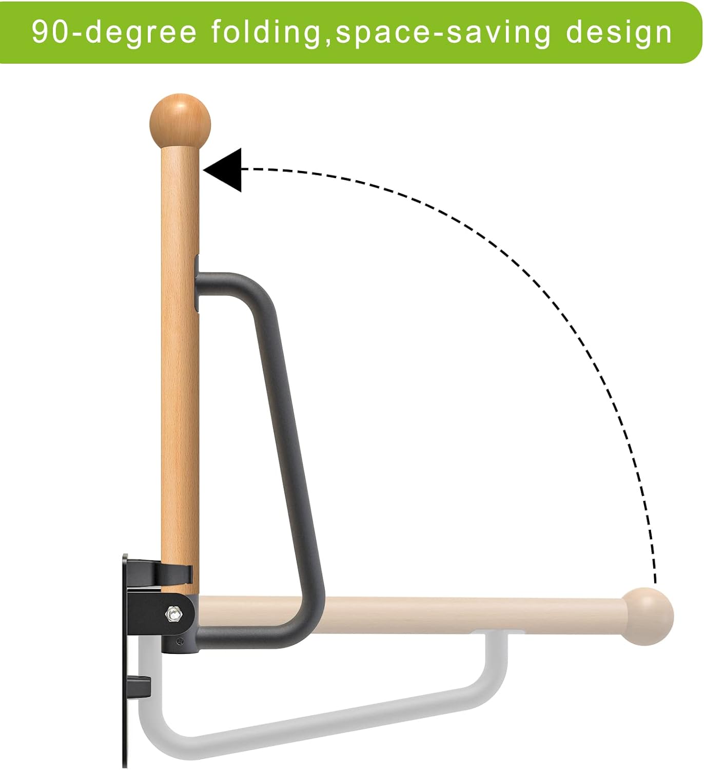 Dolibest 24 Inch Toilet Safety Bar, Foldable Toilet Grab Bar, Wall Mounted Wooden Handicap Grab Bar Non-Slip and Comfty Grip Bar for Dis