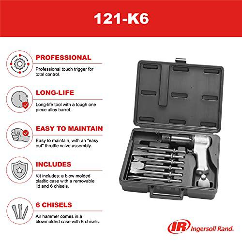 ingersoll rand 121q super duty air hammer, 121-k6 - tool plus 6 piece chisel set