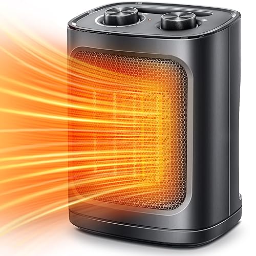 Kismile Small Space Heater for Indoor Use, Electric Ceramic Space Heater, Portable Heaters Fan for Office and Bedroom with Adjus