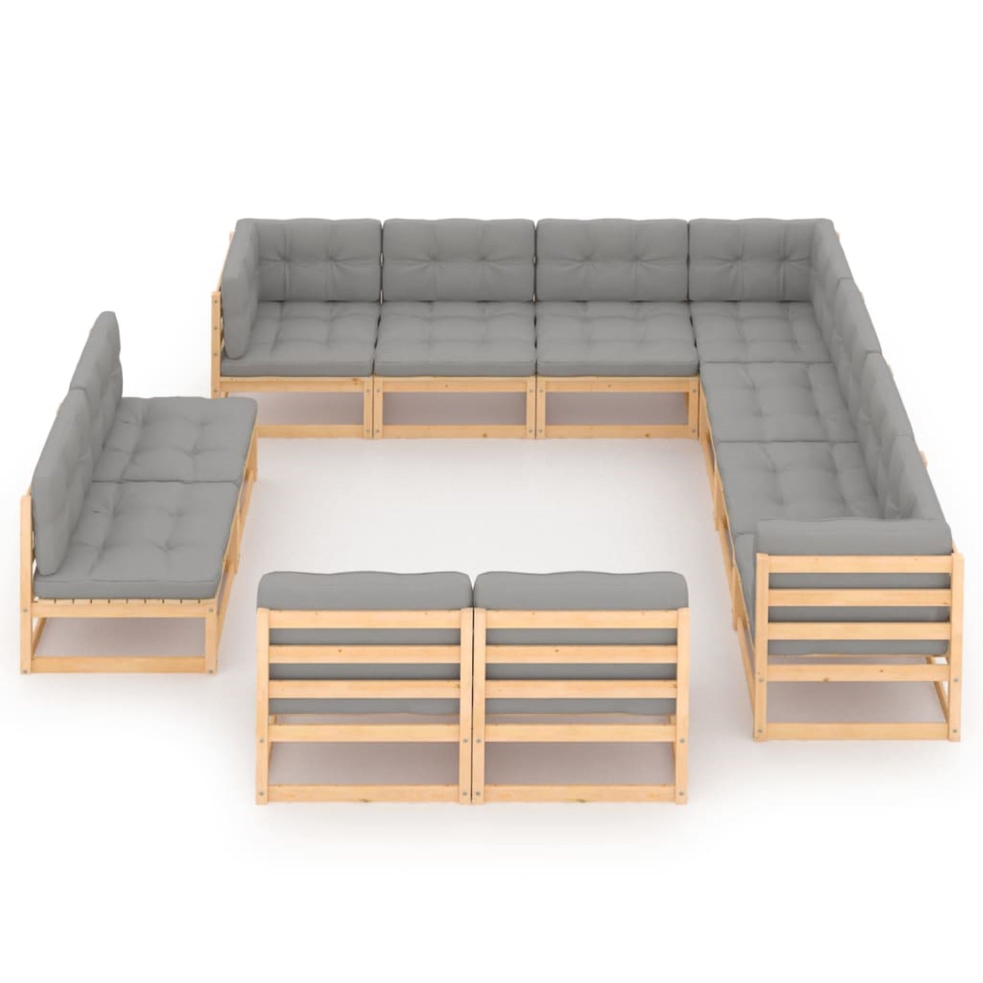 vidaXL 11 Piece Garden Lounge Set with Cushions Solid Pinewood Brown
