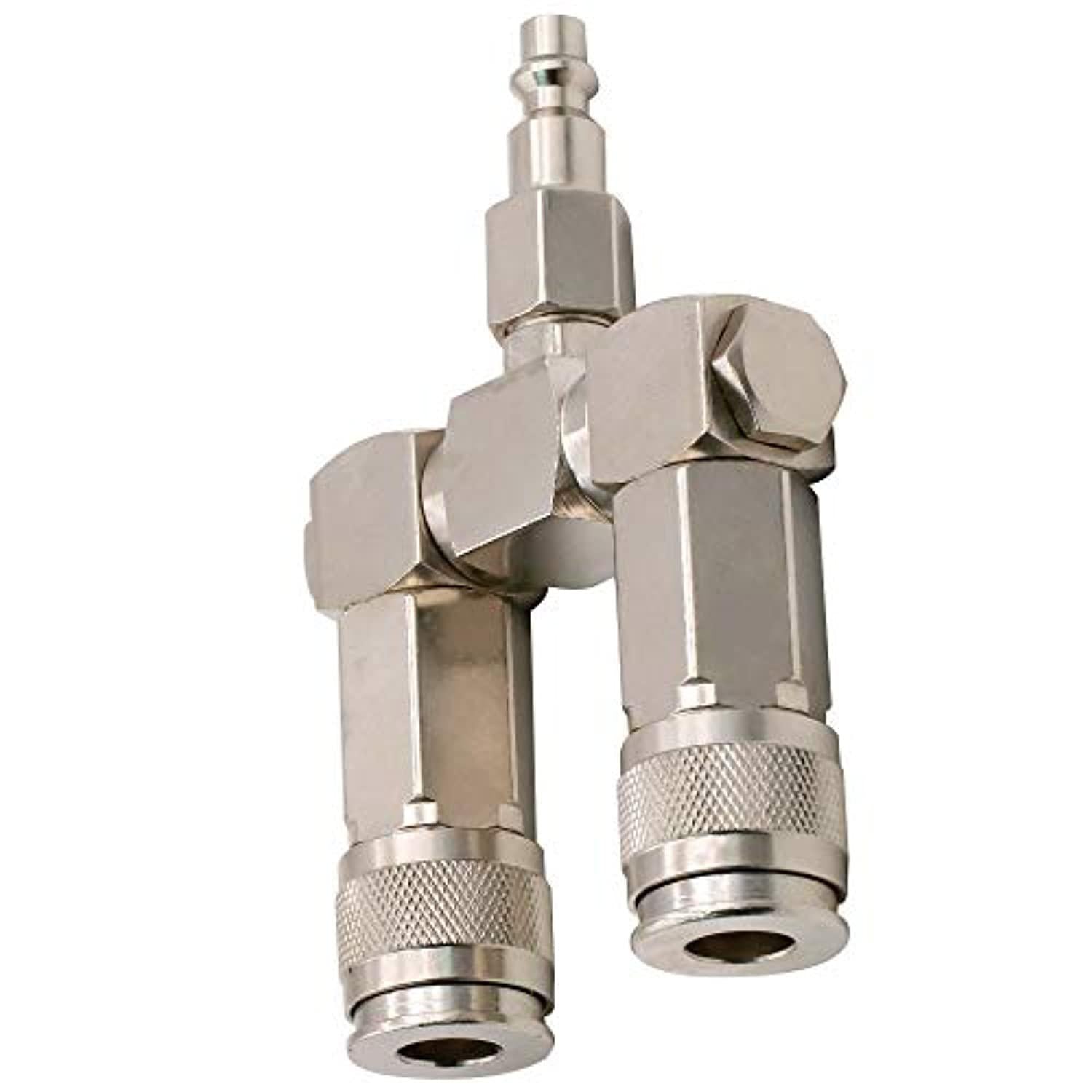 fixsmith air hose connector- 2 way air hose splitter,1/4 in npt, air compressor accessories fittings, swivel 360 degrees conn