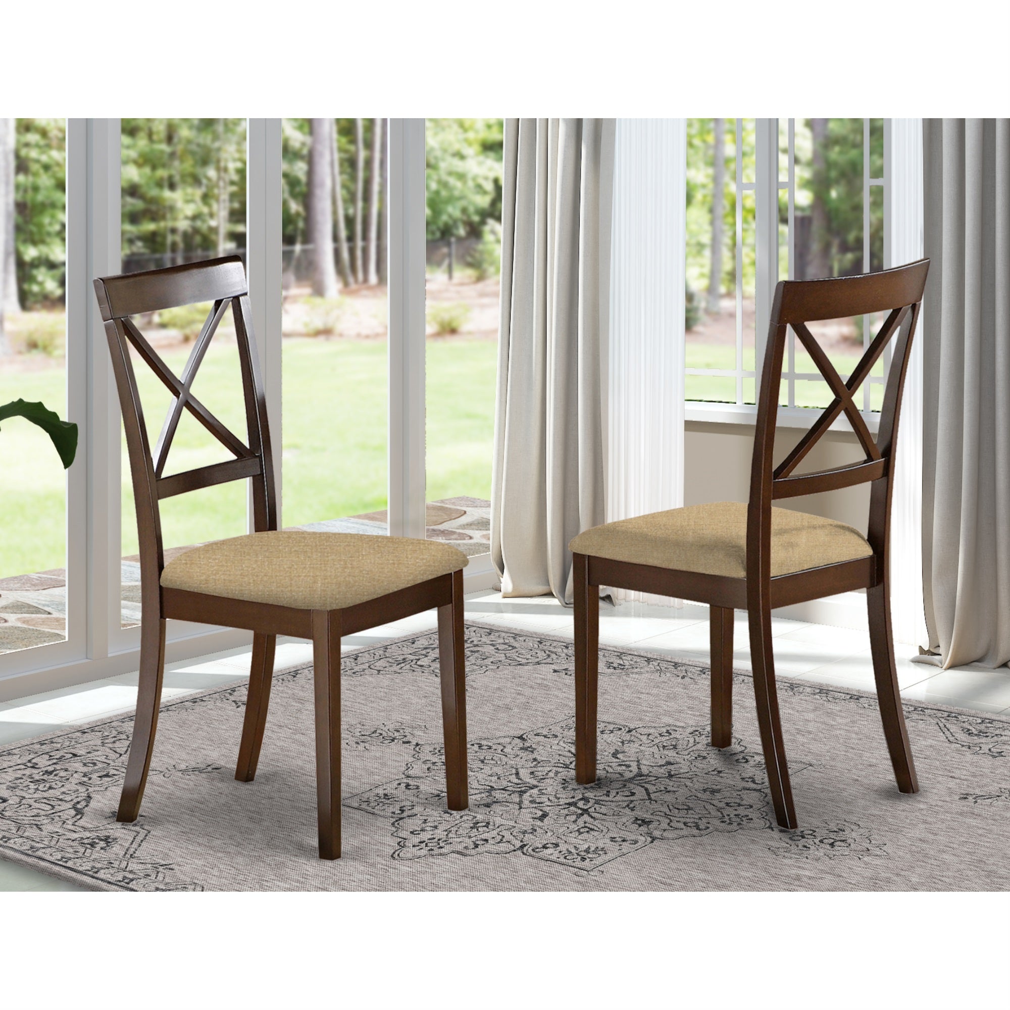 East West Furniture Set of 2 Chairs BOC-CAP-C Boston X-Back dining chair with Faux Leather Upholstered Seat