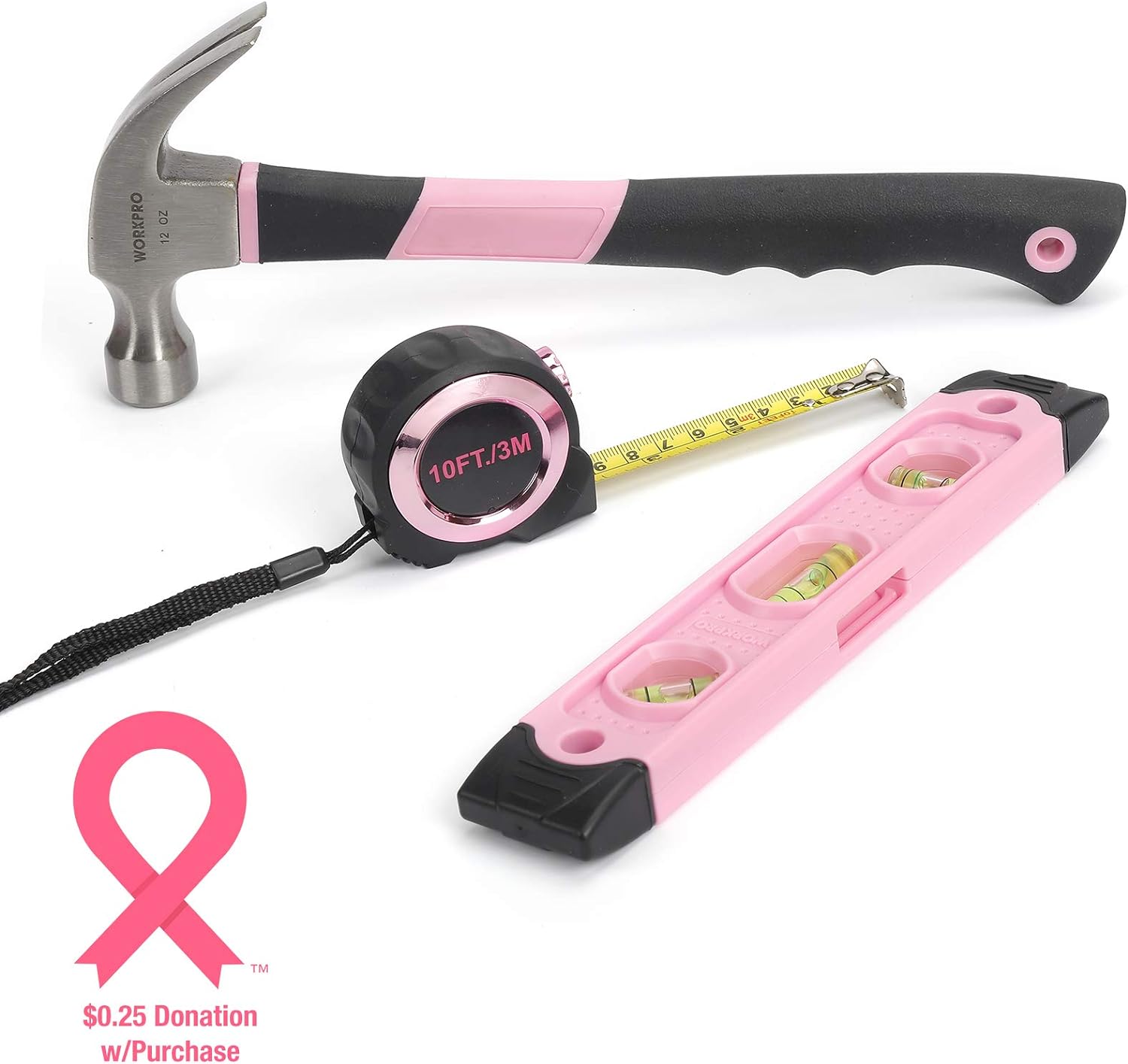HANZGHOU GREATSTAR INDUSTRIAL  WORKPRO Pink Tool Kit, Lady&s;s Home Repairing Tool Set with Wide Mouth Open Storage Bag - Pink Ribbon