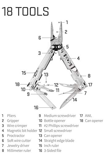 SOG PowerAccess Multi-Tool Pliers with 2.4 inch Folding Knife - Lightweight EDC Utility Tool w/ 18 Multi-Purpose Tools, One-Hand