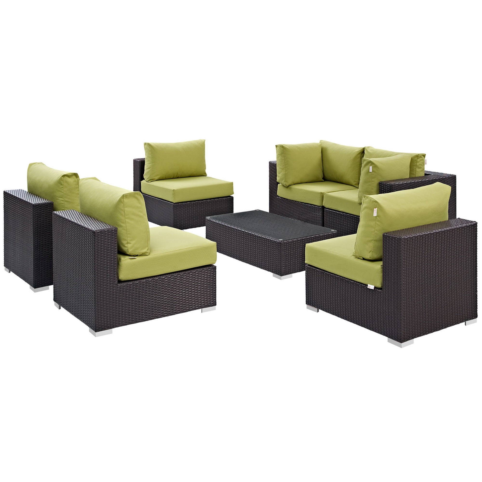 Ergode Convene 7 Piece Outdoor Patio Sectional Set - Espresso Peridot