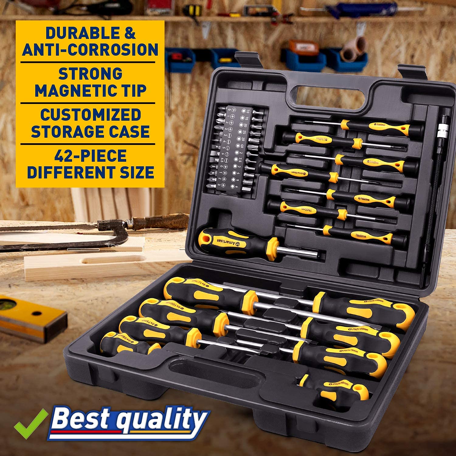 GCP Products Magnetic Screwdrivers Set With Case, 42-Piece Includs Slotted, Phillips, Hex, Pozidriv,Torx And Precision Screwdriver Set Too…