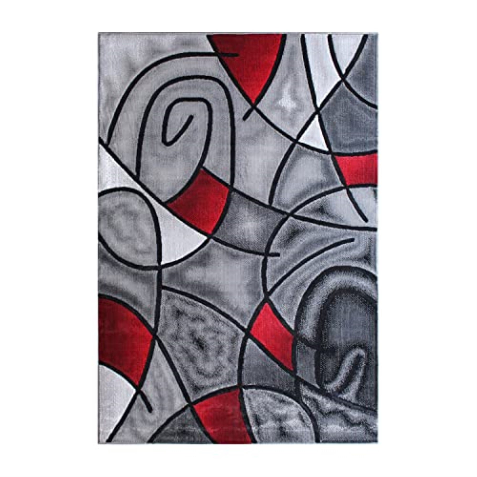 Flash Furniture Jubilee Collection 5&s; x 7&s; Red Abstract Area Rug - Olefin Rug with Jute Backing - Living Room, Bedroom, &a; Family Room