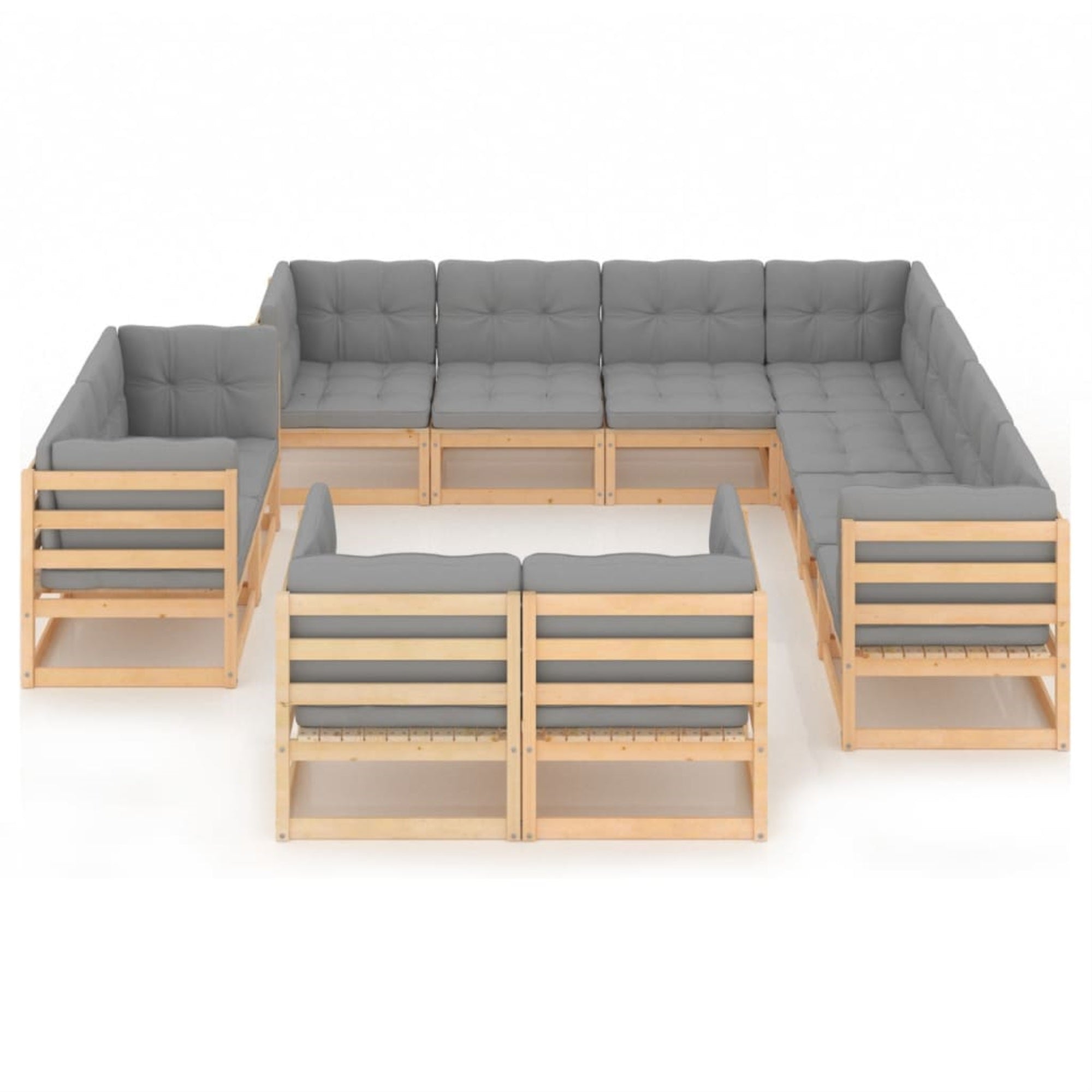 vidaXL 11 Piece Garden Lounge Set with Cushions Solid Pinewood Brown