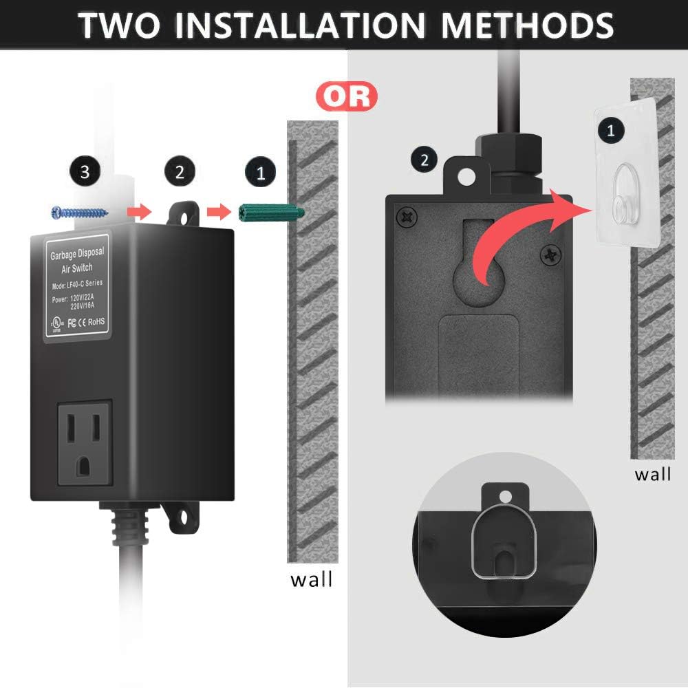 briidea Garbage Disposal Air Switch Kit for SinkTop Waste Disposal with Stainless Steel Brushed Nickel Short Air Button