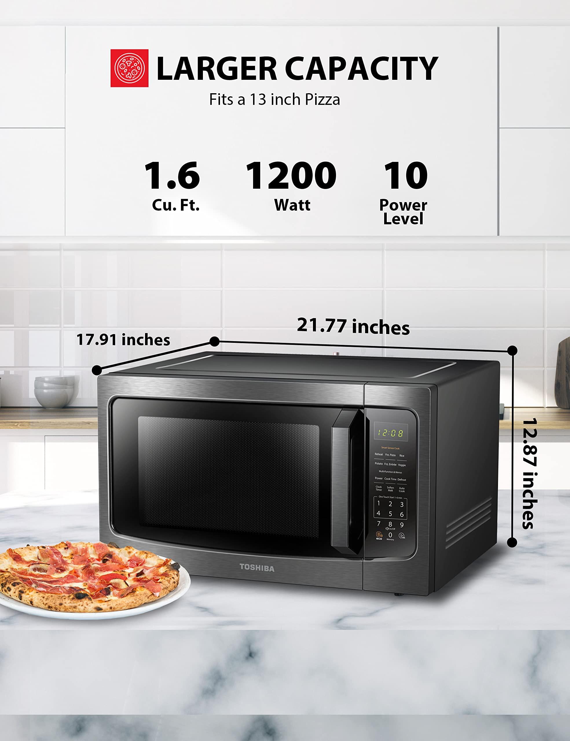 toshiba ml-em45p(bs) countertop microwave oven with smart sensor and position memory turntable, function, 1.6 cu.ft 13.6