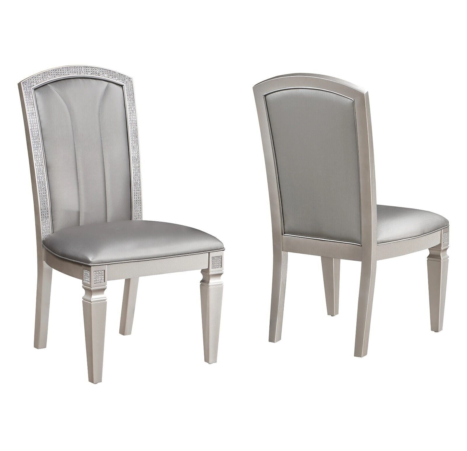 Esofastore Luxury Formal Glam 6pc Dining Set Rectangular Table Chairs Furniture Silver Champagne Finish