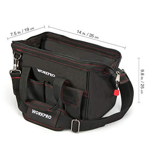 workpro 14-inch tool bag, multi-pocket tool organizer with adjustable shoulder strap, w081021a , black