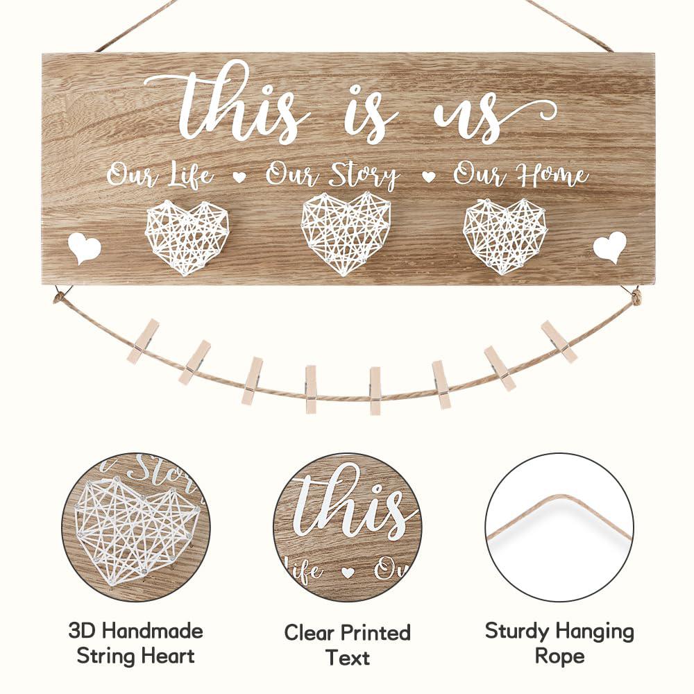 akerock couples christmas gifts, this is us wall decor, rustic wooden hanging christmas picture frame - gift for family, hous