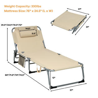 Gymax 4-Fold Oversize Padded Folding Chaise Lounge Chair Reclining Chair Beige