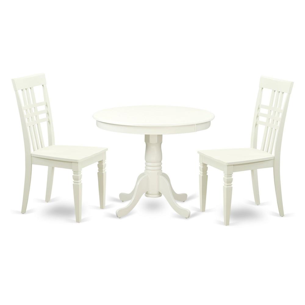East West Furniture 3  Pc  set  with  a  Kitchen  Table  and  2  Wood  Kitchen  Chairs  Having  Linen  White  .