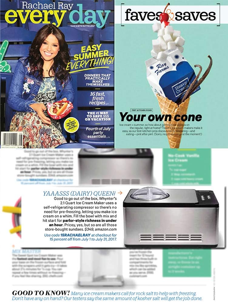 Whynter Ice Cream Maker 2 Quart Capacity Stainless Steel, Built-in Compressor, no pre-freezing, LCD Digital Display, Timer, 2.1