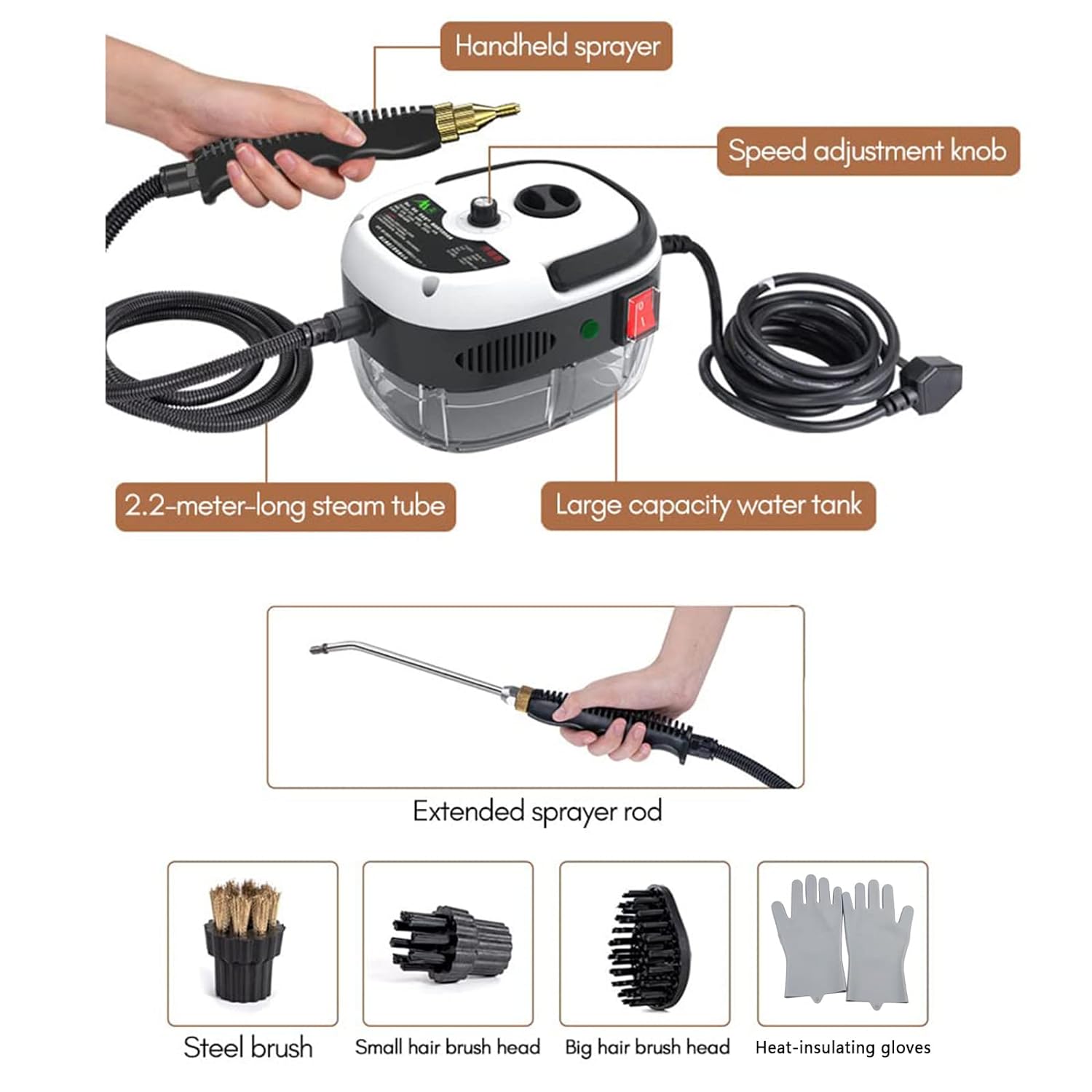 TKM Home Handheld Pressurized Steam Cleaner,2500W Handheld High Temp Portable Cleaning Machine, Cleaning For Couch, Auto, Flo…