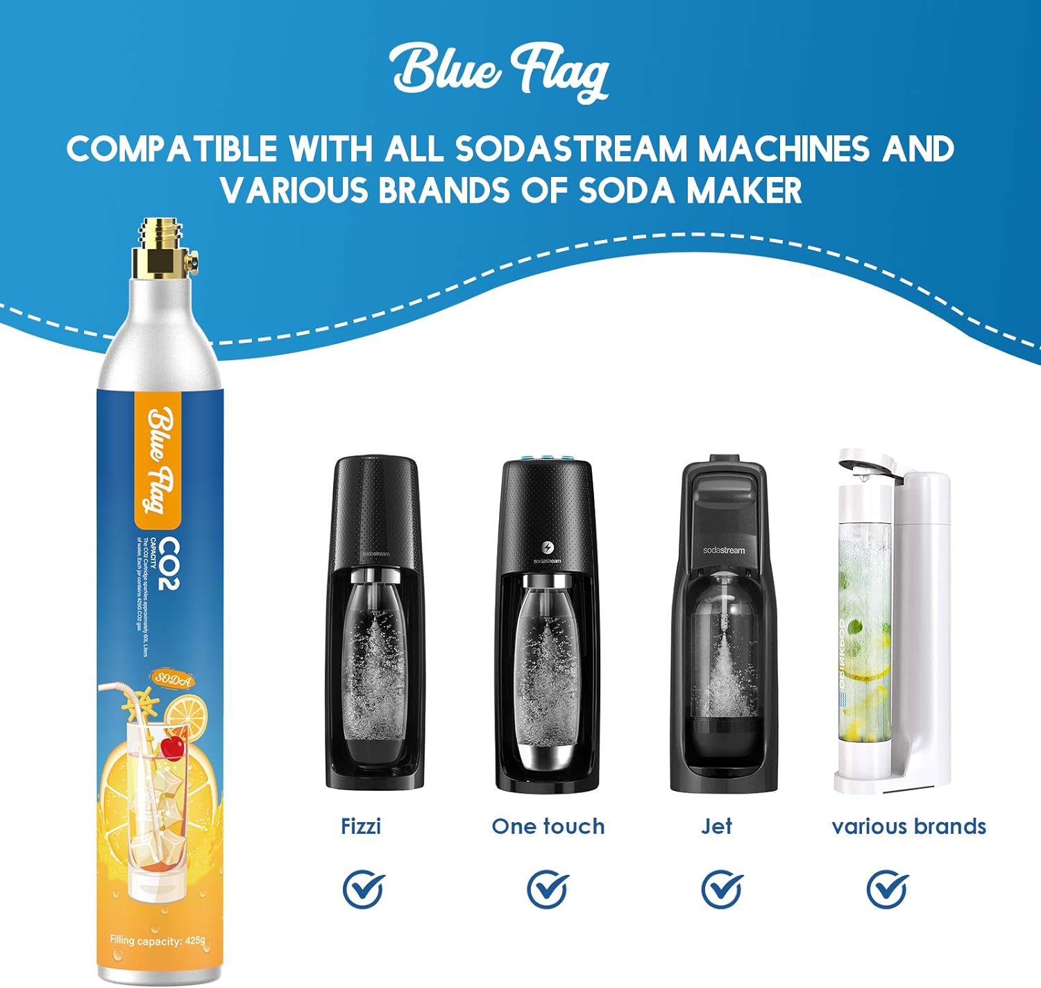 Generic BLUE FLAG 60L Co2 Carbonator Compatible with Sodastream Appliances (Excluding Art, Terra Seltzer Maker), 14.5oz, Set of 2
