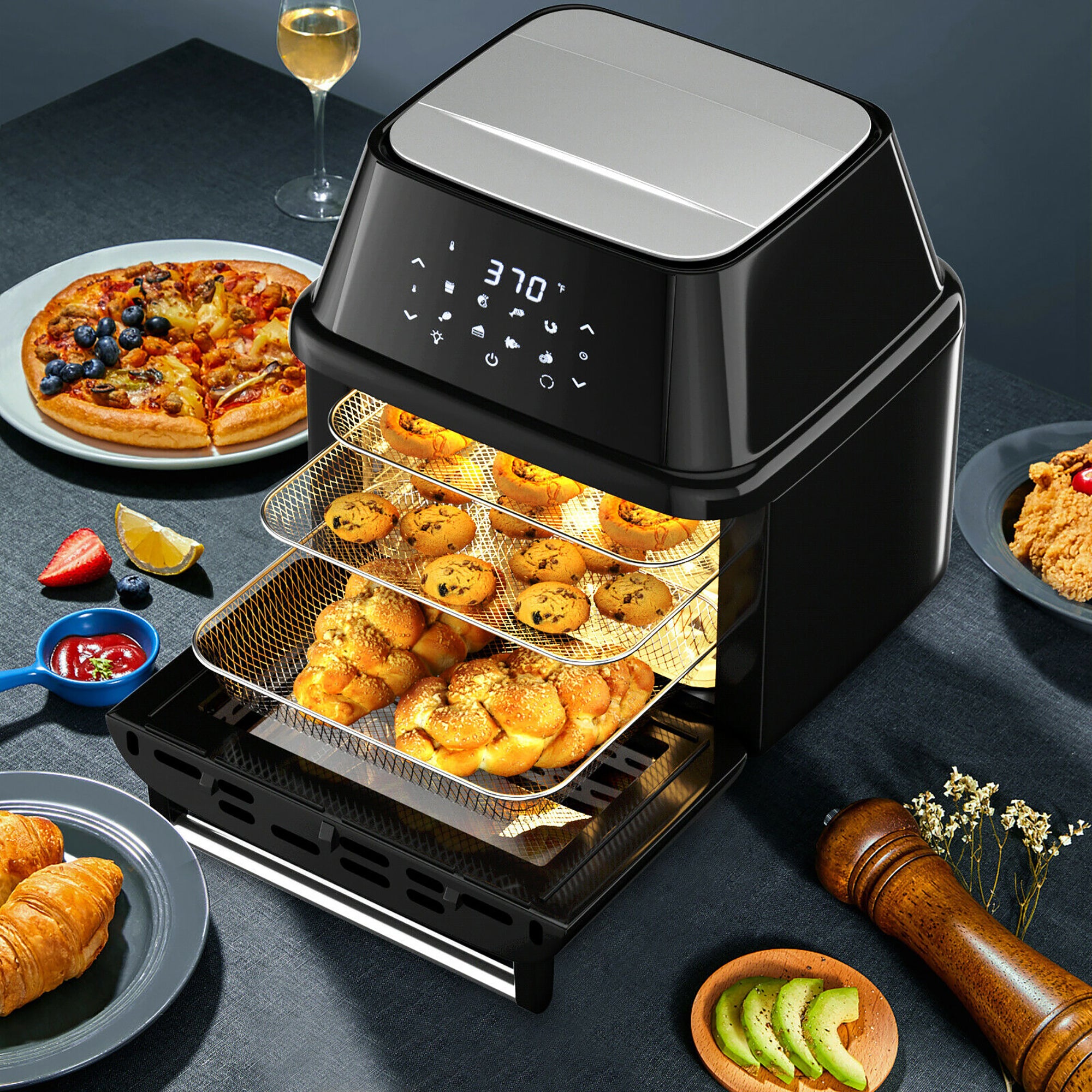Costway 19 QT Multi-functional Air Fryer Oven 1800W Dehydrator Rotisserie w/ Accessories