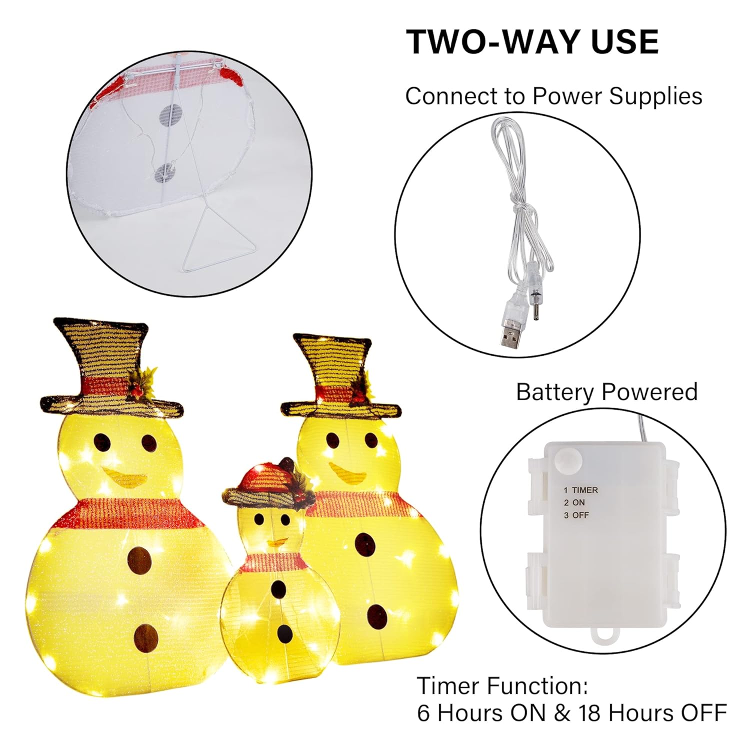 GCP Products Set Of 3 Christmas Led Lights Snowman, Lighted Snowman Family Decorations For Indoor Outdoor Yard Garden Lawn Holiday Party