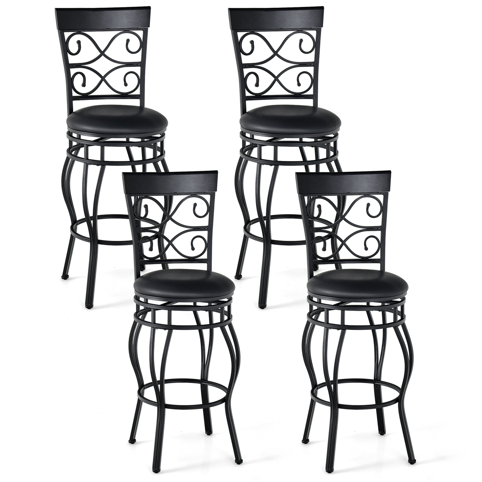 Costway Set of 2/4 Vintage Swivel Bar Stools 30&s;&s; Bistro Upholstered Dining Chairs Black