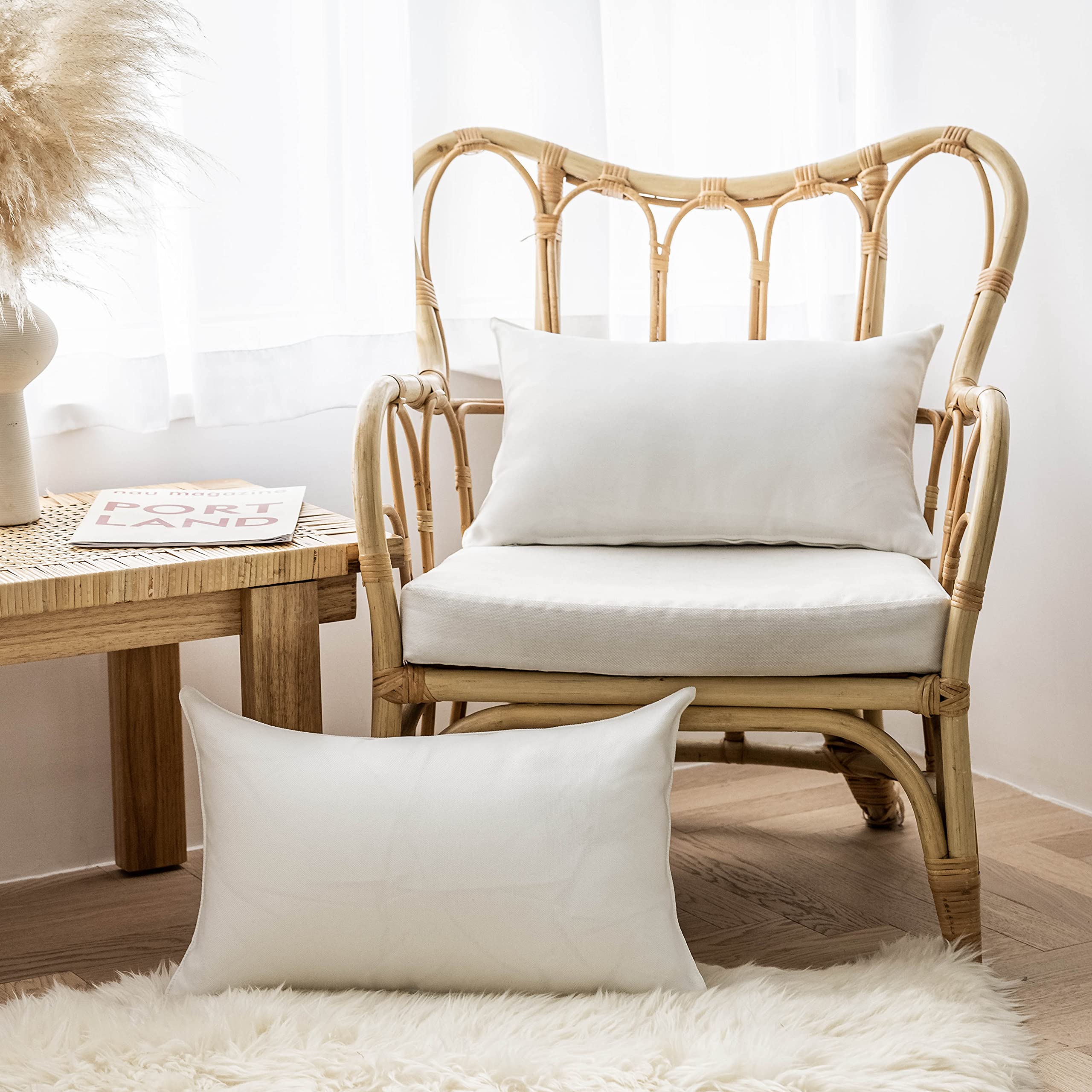 Home Brilliant Outdoor Lumbar Pillow Covers Waterproof White Throw Pillow Covers for Couch Patio Bench Chair, 12 x 20 inch, Set