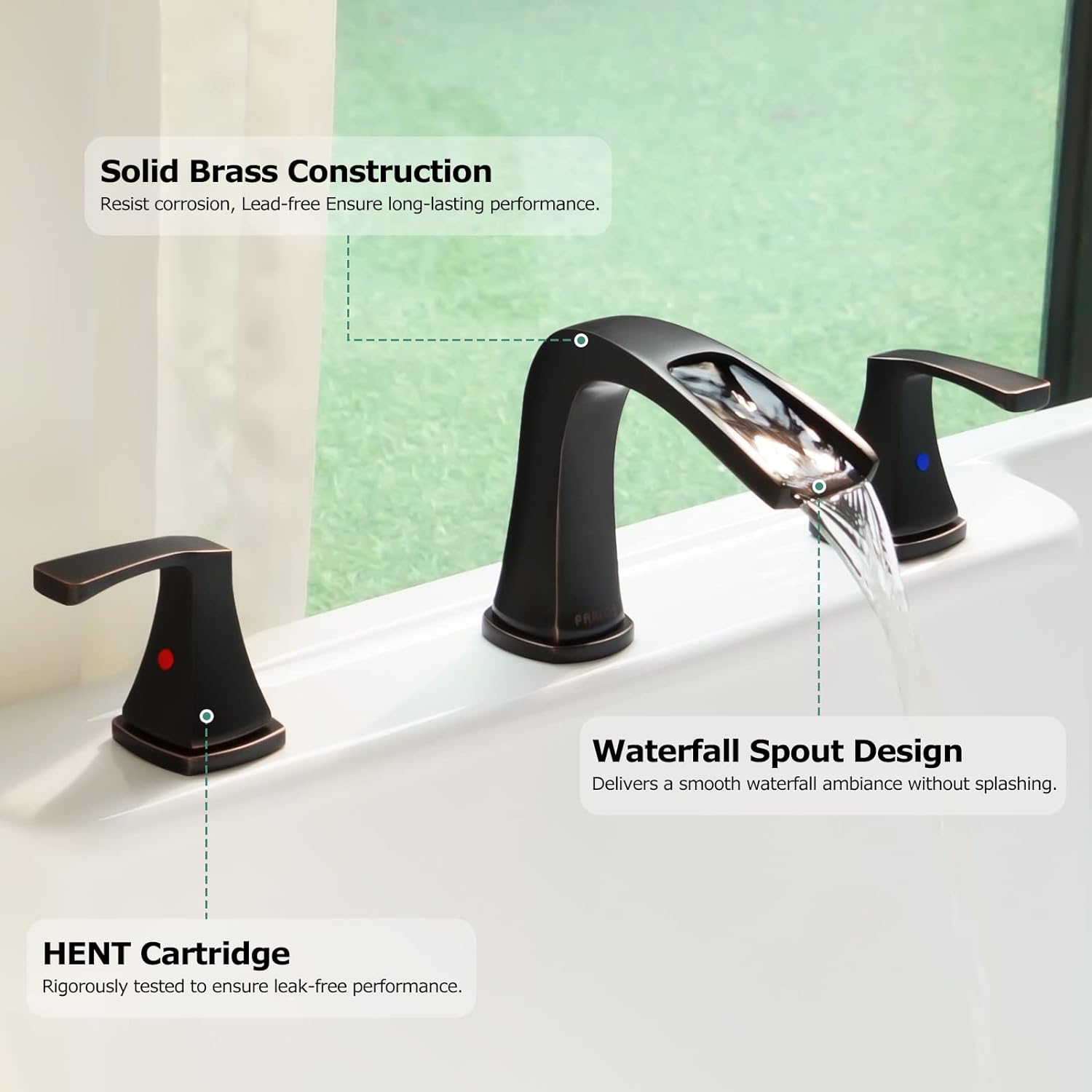 Parlos 2-Handle Widespread Waterfall Roman Bathtub Faucet Tub Filler with Valve, Oil Rubbed Bronze, 1434203
