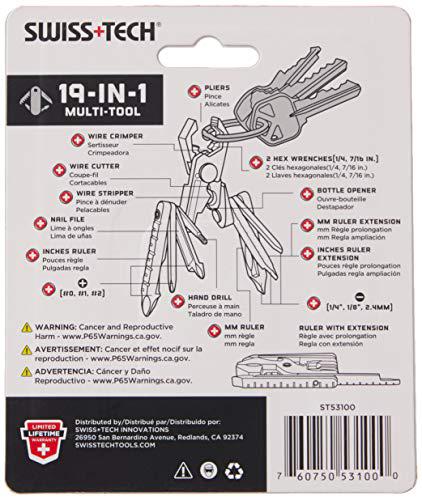 Swiss Tech swiss+tech st53100 polished ss 19-in-1 micro pocket multitool for camping, outdoors, hardware
