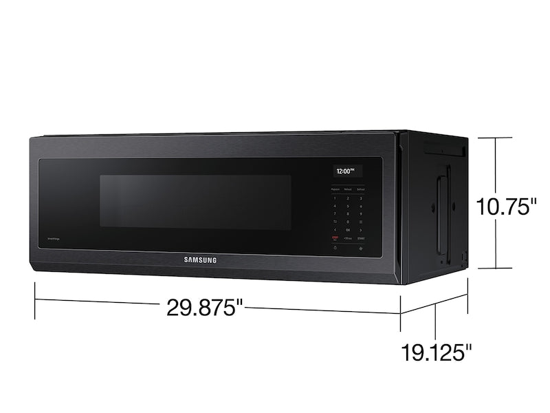 Samsung 1.1 cu. ft. Smart SLIM Over-the-Range Microwave with 550 CFM Hood Ventilation Wi-Fi &a; Voice Control in Black Stainless Steel