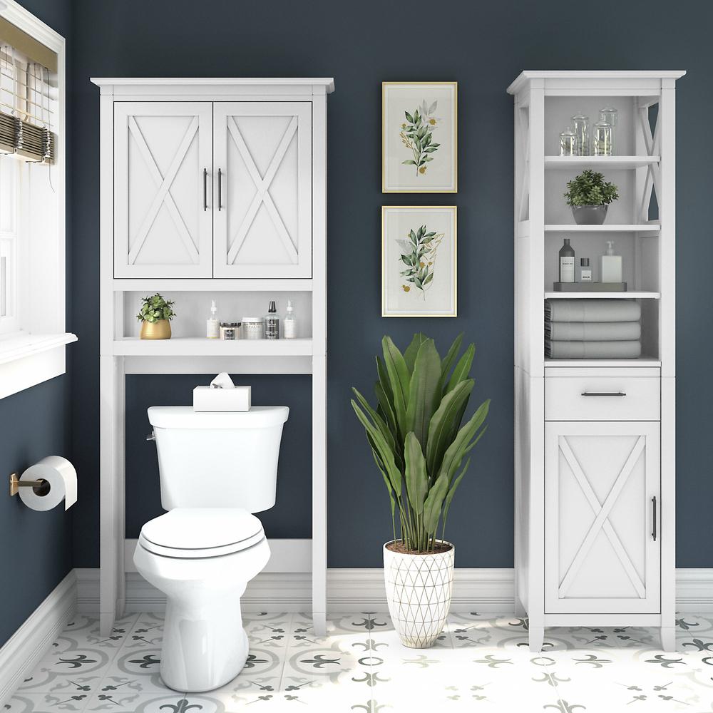 Bush Furniture Tall Linen Cabinet and Over The Toilet Storage Cabinet White Ash