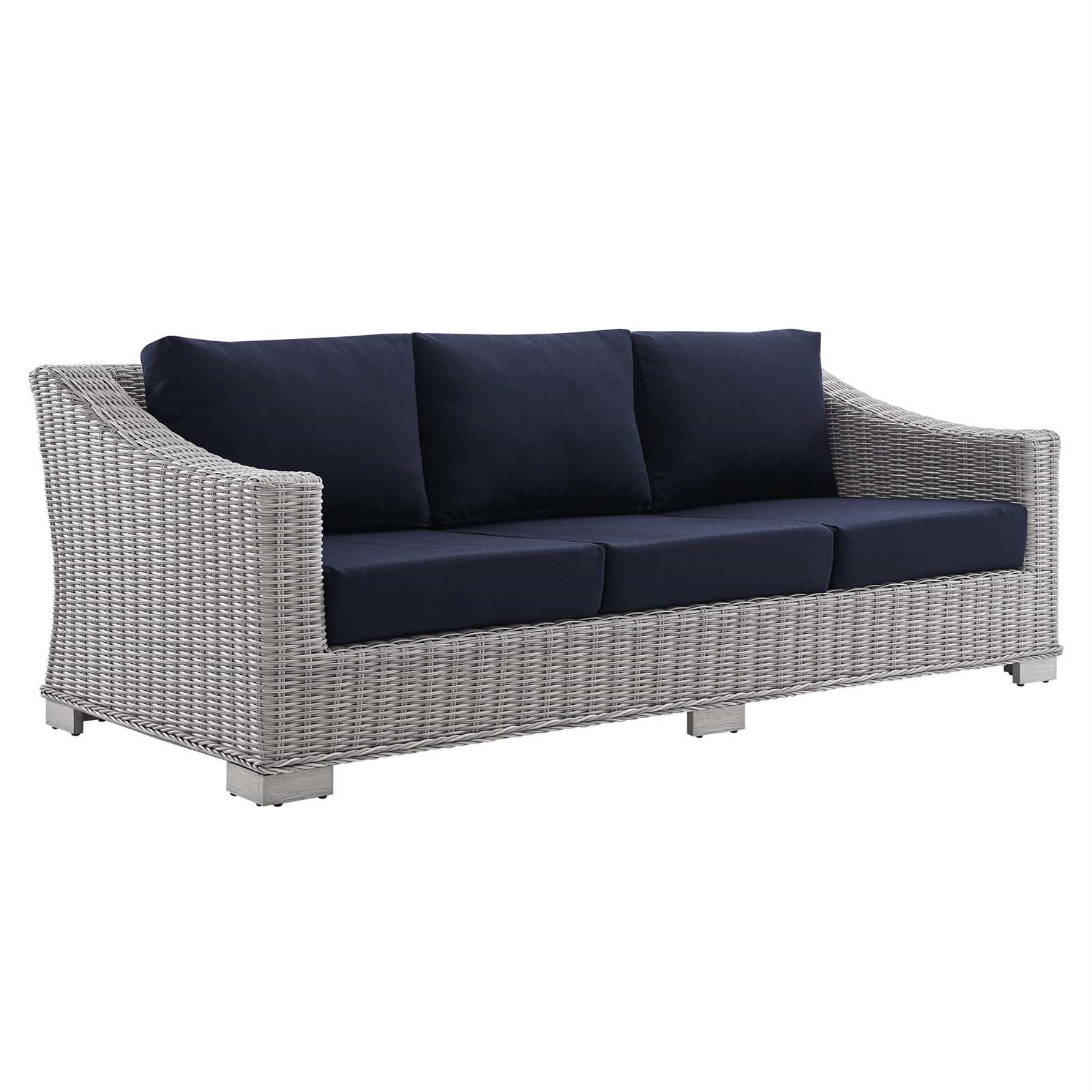 Modway Conway Sunbrella Outdoor Patio Wicker Rattan 5-Piece Furniture Set Light Gray Navy