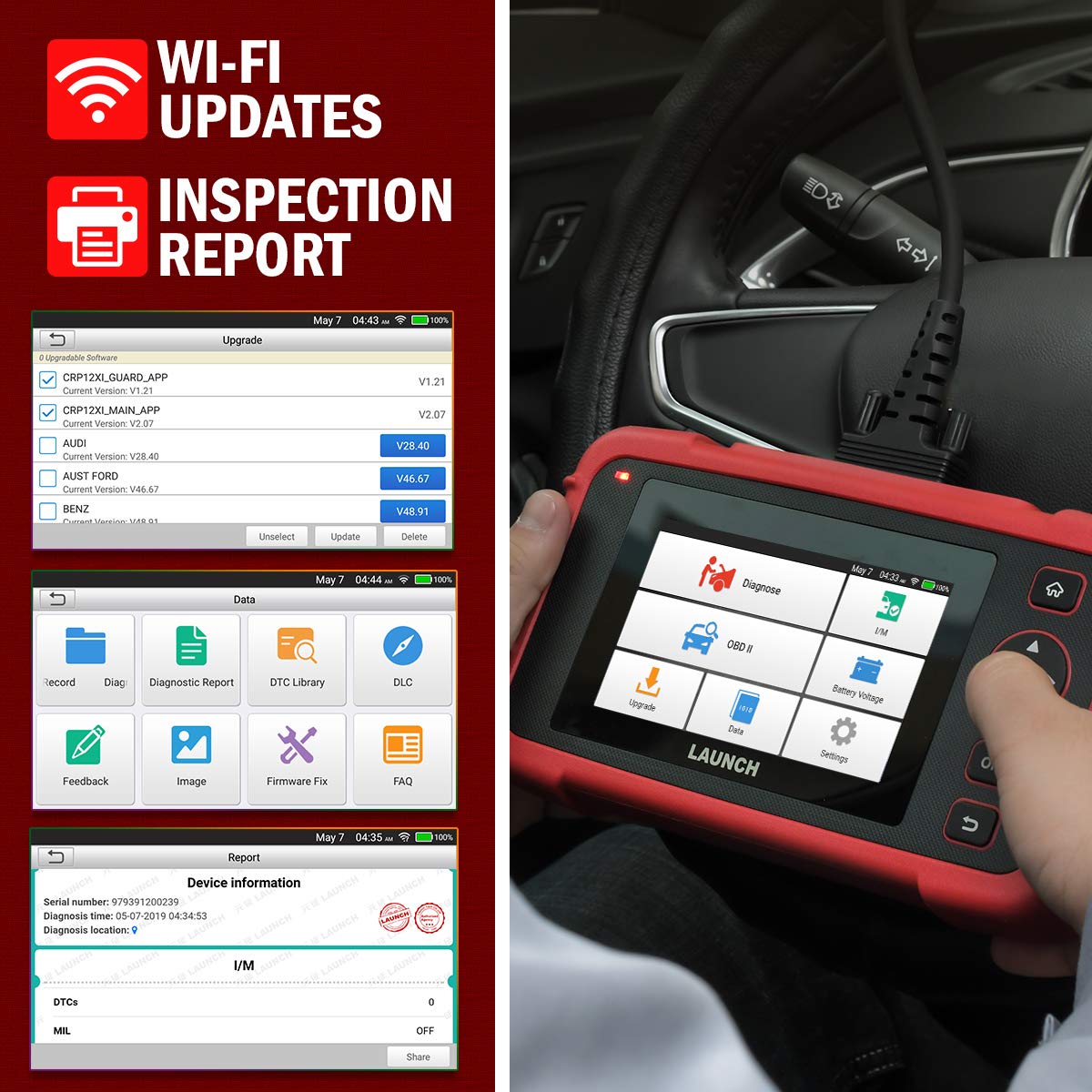 LAUNCH OBD2 Scanner CRP123X Automotive Diagnostic Scan Tool, for ABS SRS Transmission Engine with Battery Test