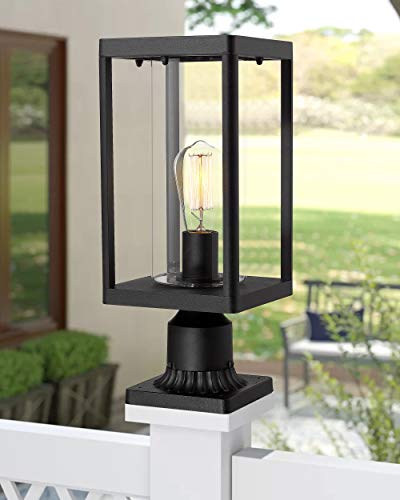 Beionxii Outdoor Post Lantern | Set of 2 Modern Exterior Pillar Lamp with 3-Inch Pier Mount Base, Sand Textured Black Cast Alumi
