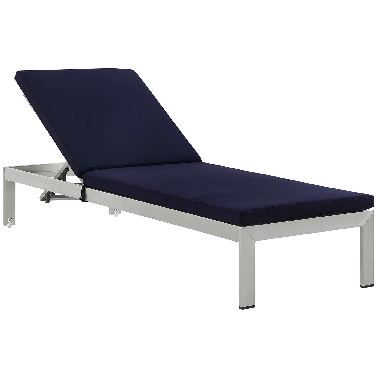 Modway Shore Chaise with Cushions Outdoor Patio Aluminum Set of 2 - Silver Navy
