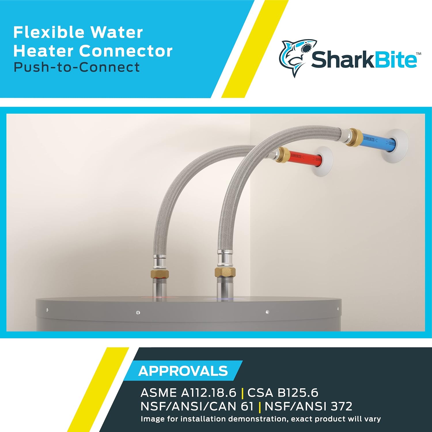 Cash Acme SharkBite 3/4 Inch x 3/4 Inch FIP x 15 Inch Stainless Steel Braided Flexible Water Heater Connector, Push To Connect Brass Plum