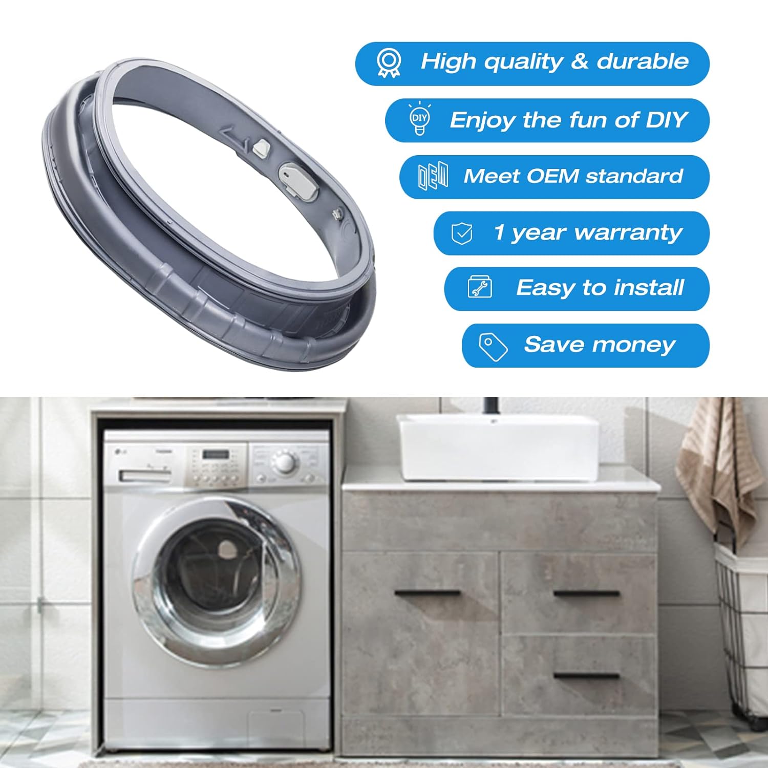 Generic Upgraded DC97-18094B Washer Door Seal Gasket Replacement for Samsung Washer Parts WF42H5000AW/A2, WF42H5200AP/A2, WF42H5200AW/A