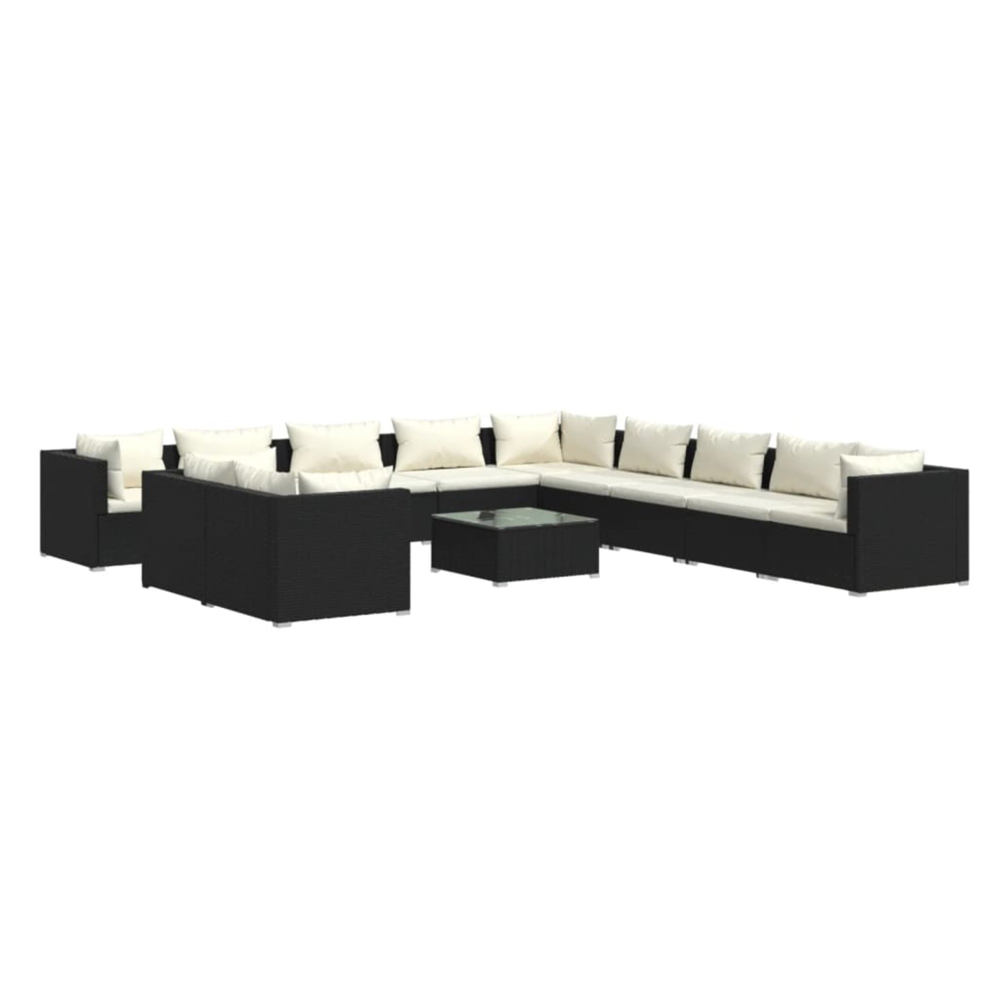 vidaXL 12 Piece Garden Lounge Set with Cushions Black Poly Rattan Black